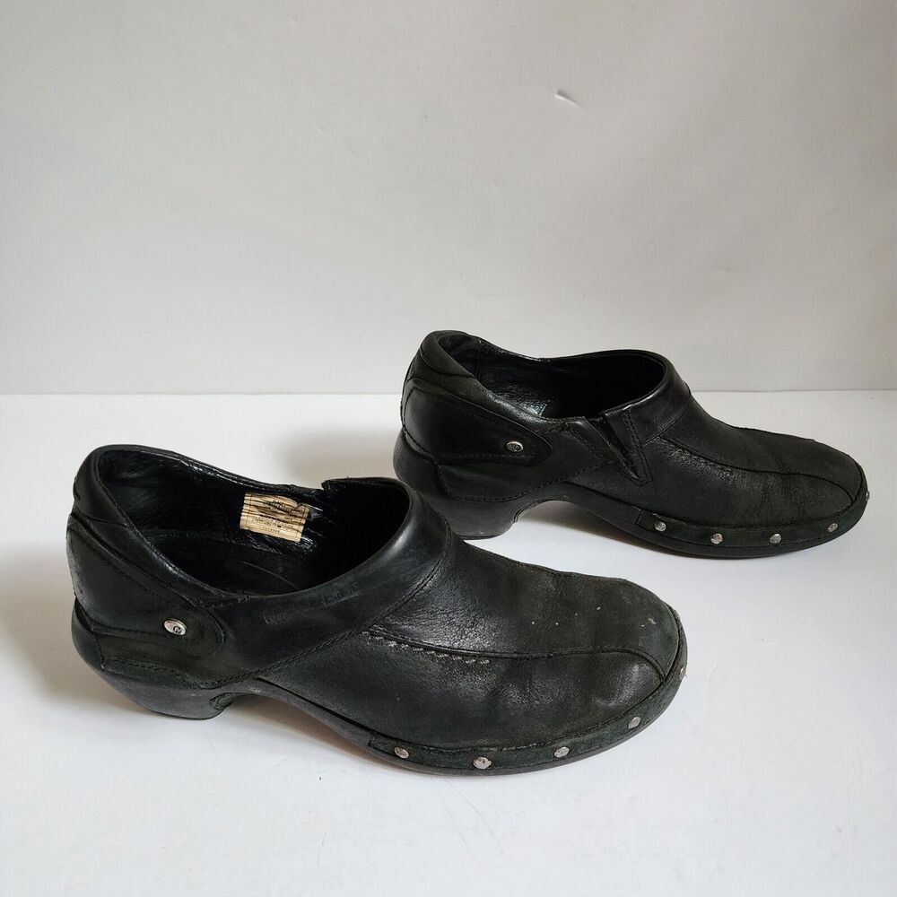 Merrell Luxe Wrap Black Leather Slip On Studded Mule Clogs Shoes